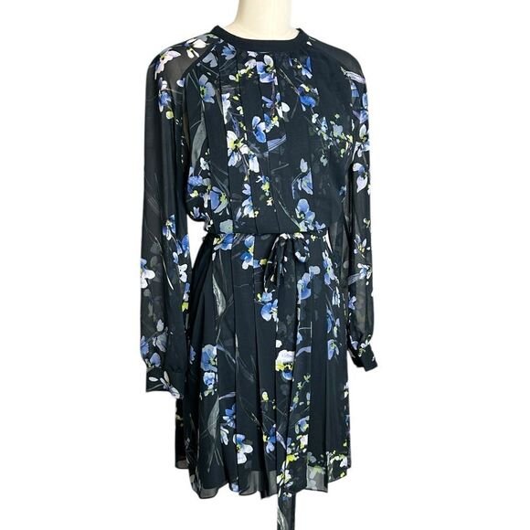 Reiss Navy Blue Nettie Floral Belted Mini Dress| Size 12 - Picture 9 of 11